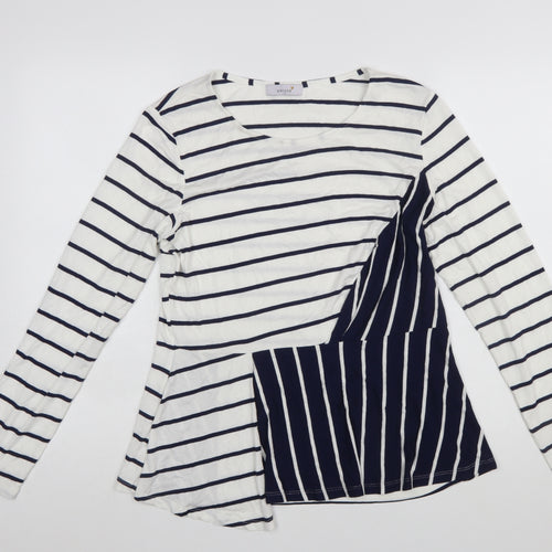 Marks and Spencer Per Una Women's Navy Mix Striped Long Sleeve Cotton T-Shirt Size 14