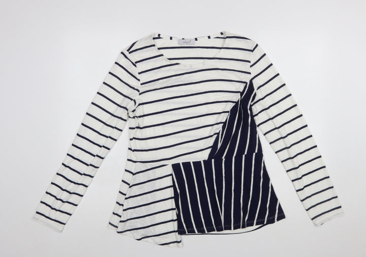 Marks and Spencer Per Una Women's Navy Mix Striped Long Sleeve Cotton T-Shirt Size 14