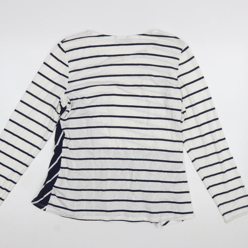 Marks and Spencer Per Una Women's Navy Mix Striped Long Sleeve Cotton T-Shirt Size 14