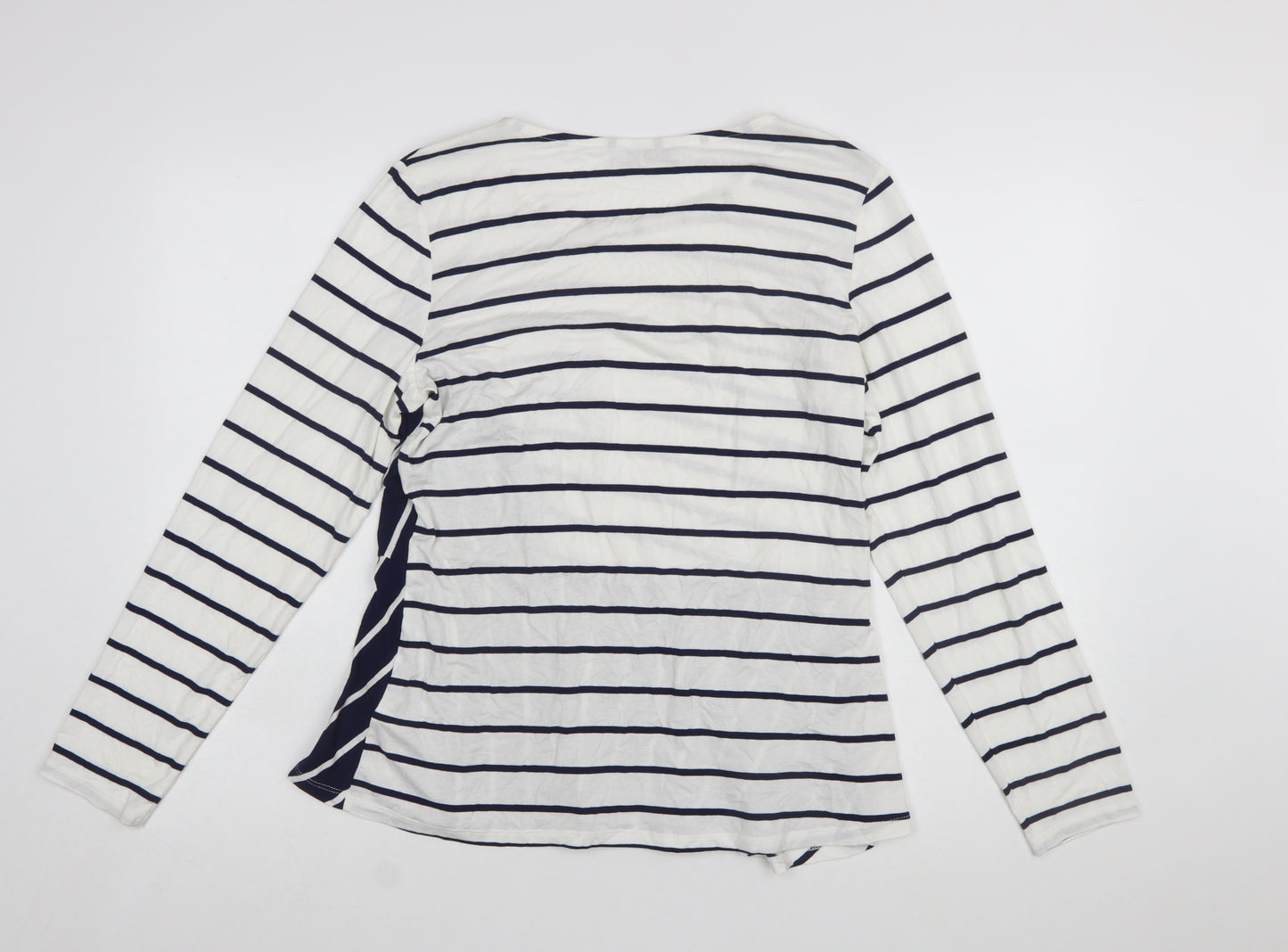 Marks and Spencer Per Una Women's Navy Mix Striped Long Sleeve Cotton T-Shirt Size 14