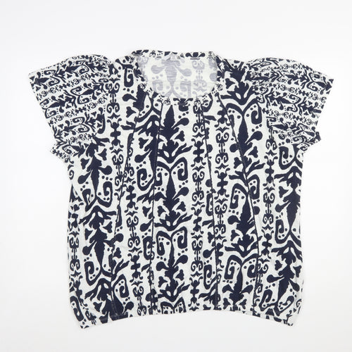 Next Women Blue White Cotton Tunic Blouse Size 22 Short Sleeve