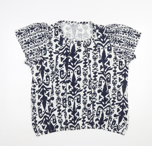 Next Women Blue White Cotton Tunic Blouse Size 22 Short Sleeve
