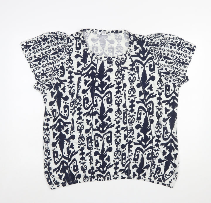Next Women Blue White Cotton Tunic Blouse Size 22 Short Sleeve
