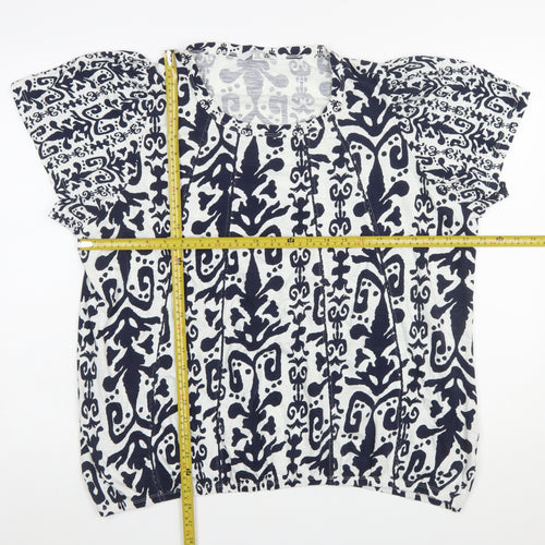Next Women Blue White Cotton Tunic Blouse Size 22 Short Sleeve