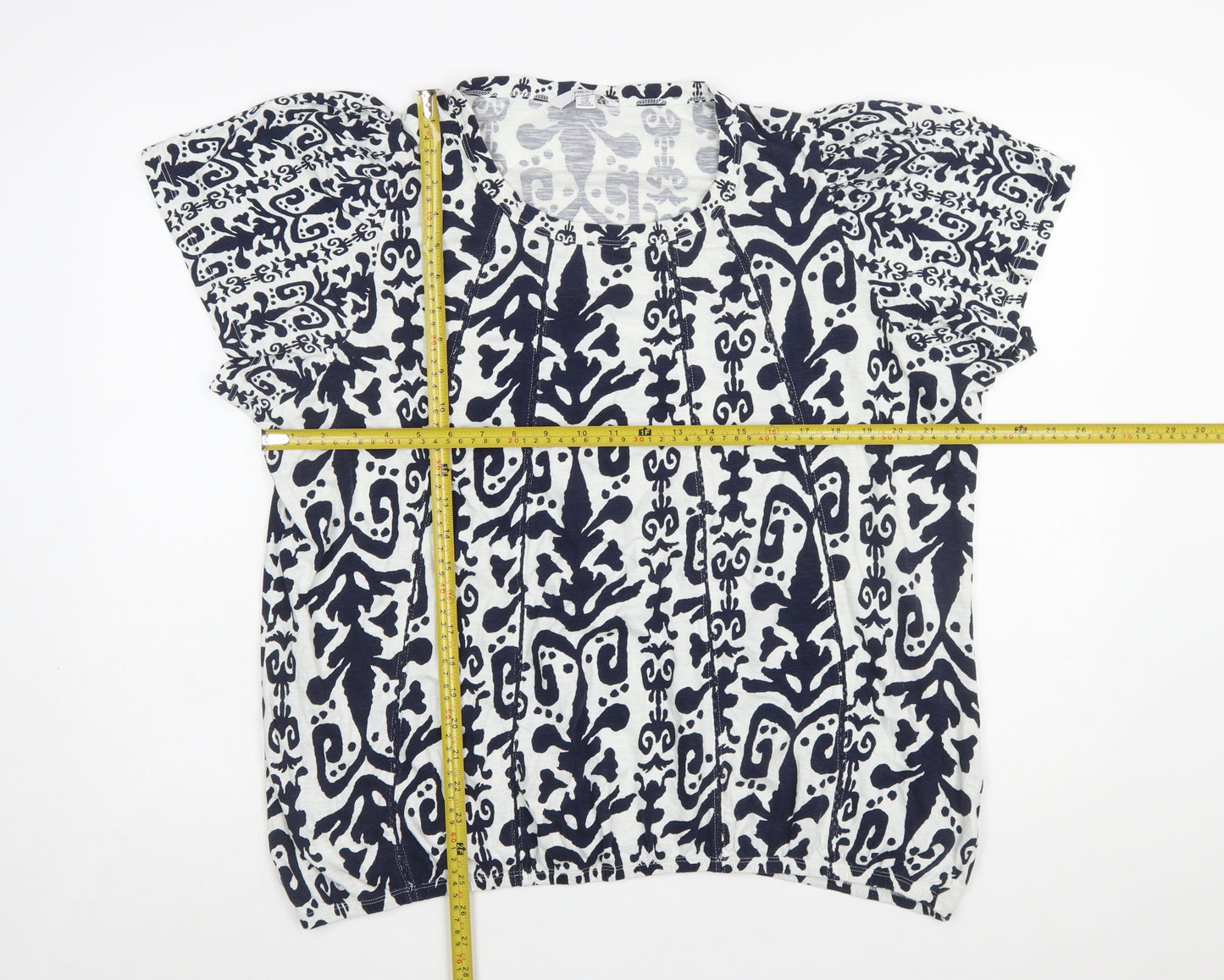 Next Women Blue White Cotton Tunic Blouse Size 22 Short Sleeve