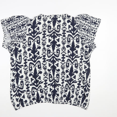 Next Women Blue White Cotton Tunic Blouse Size 22 Short Sleeve