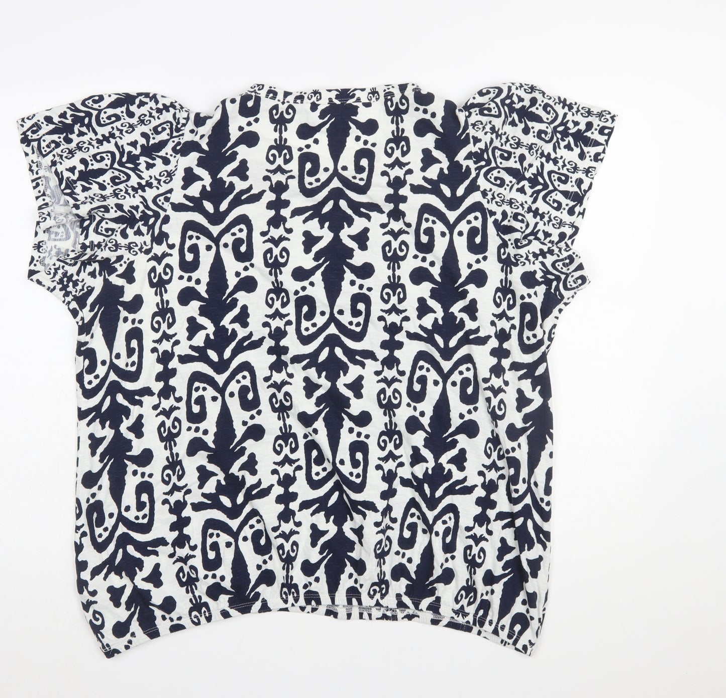 Next Women Blue White Cotton Tunic Blouse Size 22 Short Sleeve
