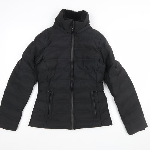 Zara Women Black XS Puffer Jacket Quilted Zip Winter Coat