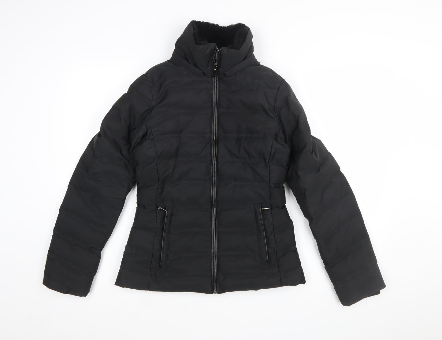 Zara Women Black XS Puffer Jacket Quilted Zip Winter Coat