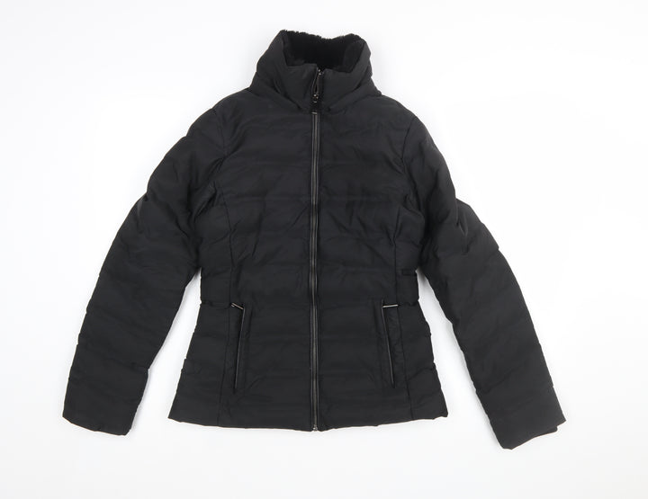 Zara Women Black XS Puffer Jacket Quilted Zip Winter Coat