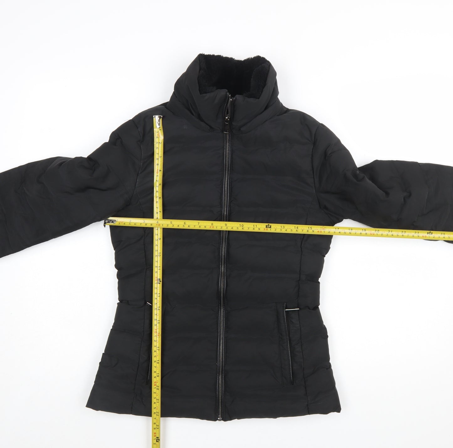 Zara Women Black XS Puffer Jacket Quilted Zip Winter Coat