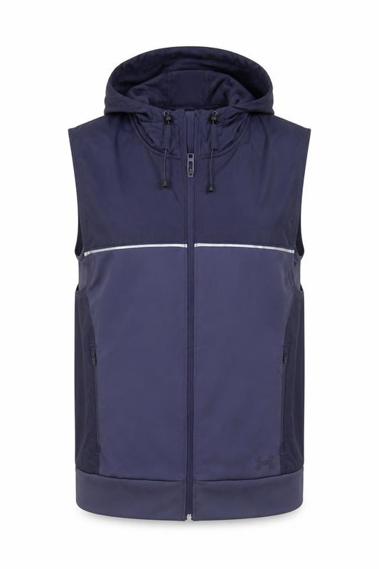 Front view of Under Armour Men's Blue Medium Hooded Softshell Bodywarmer
