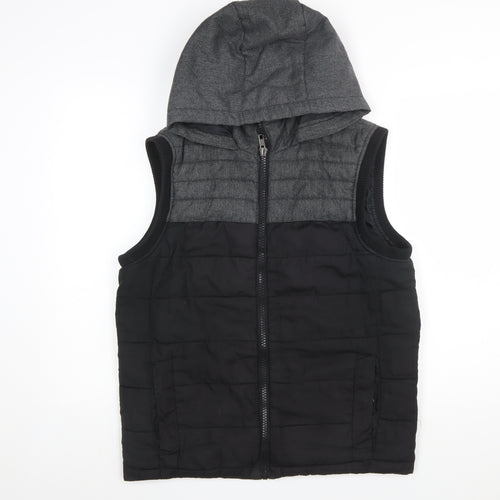 Identic Men Black Grey Hooded Quilted Waistcoat Size S 44/46