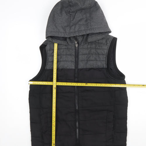 Identic Men Black Grey Hooded Quilted Waistcoat Size S 44/46