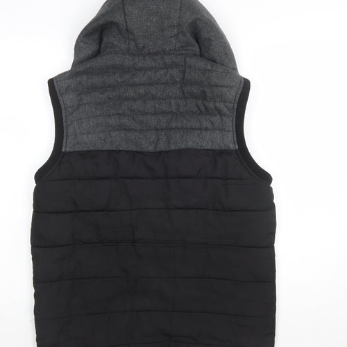 Identic Men Black Grey Hooded Quilted Waistcoat Size S 44/46