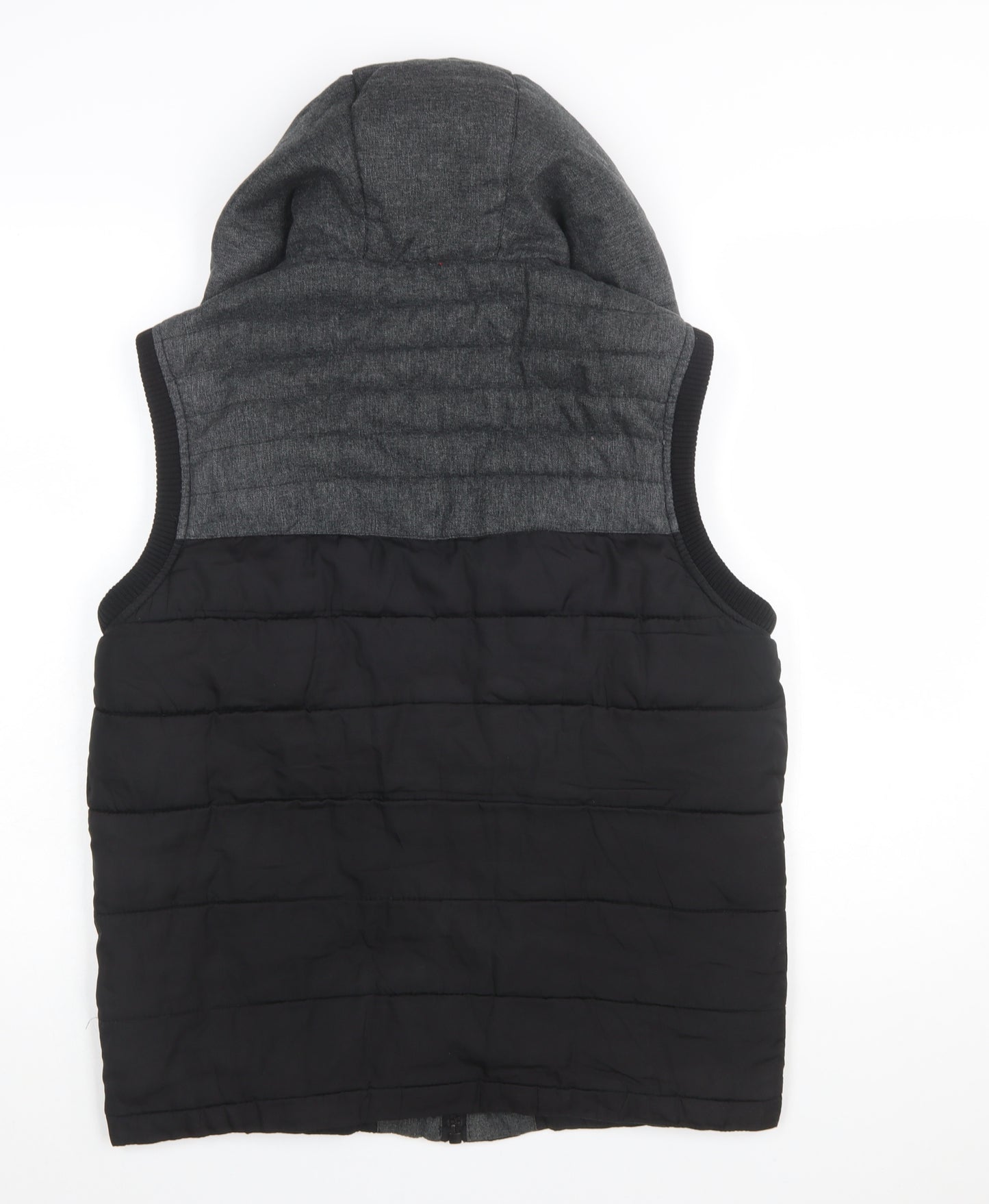 Identic Men Black Grey Hooded Quilted Waistcoat Size S 44/46