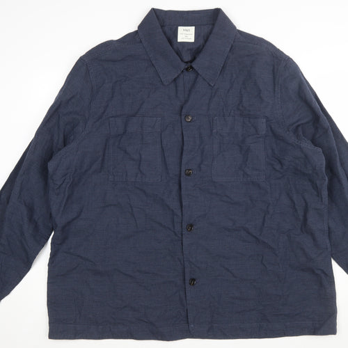 Marks and Spencer Men's Blue 3XL Linen Cotton Long Sleeve Overshirt