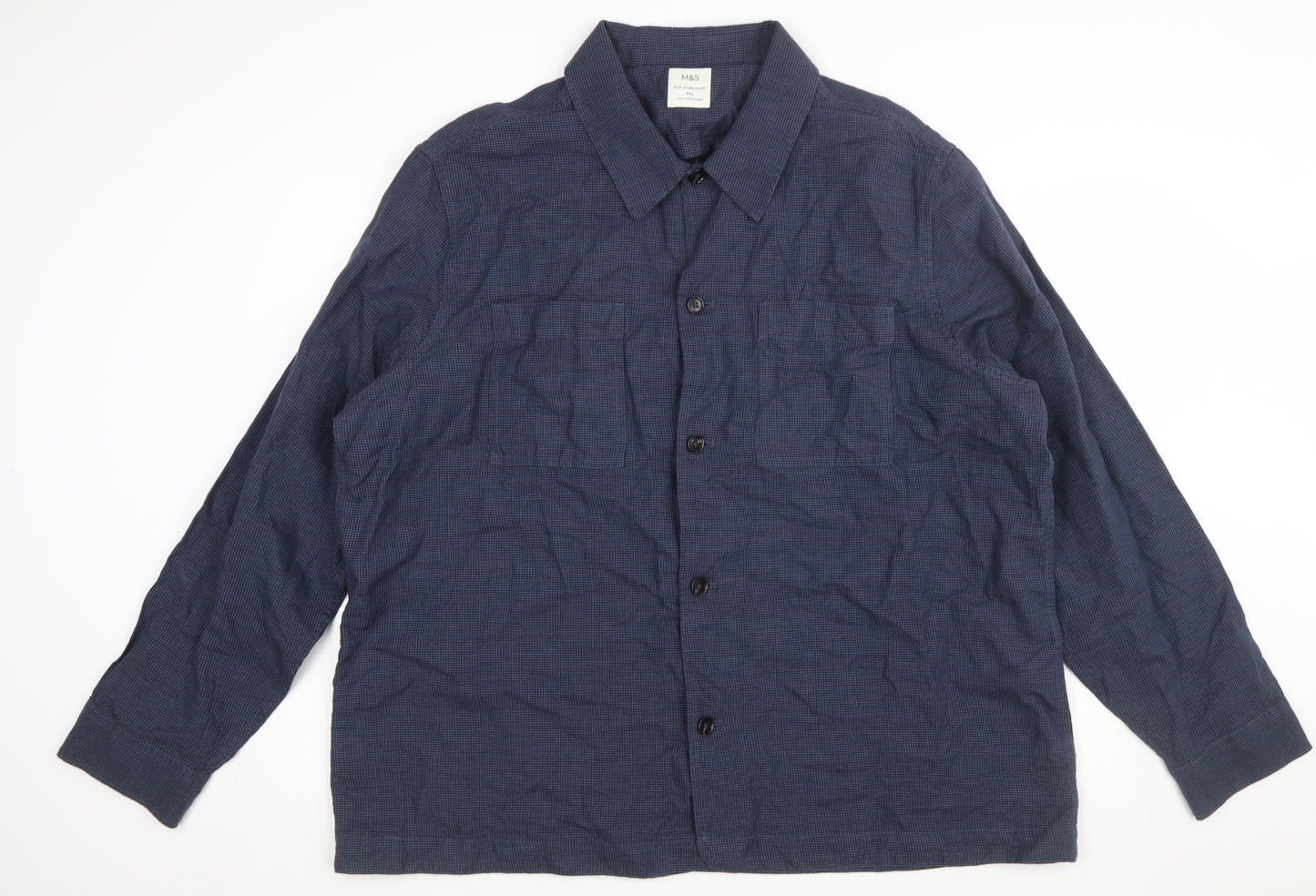 Marks and Spencer Men's Blue 3XL Linen Cotton Long Sleeve Overshirt