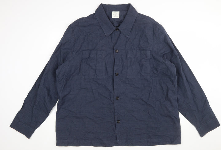 Marks and Spencer Men's Blue 3XL Linen Cotton Long Sleeve Overshirt