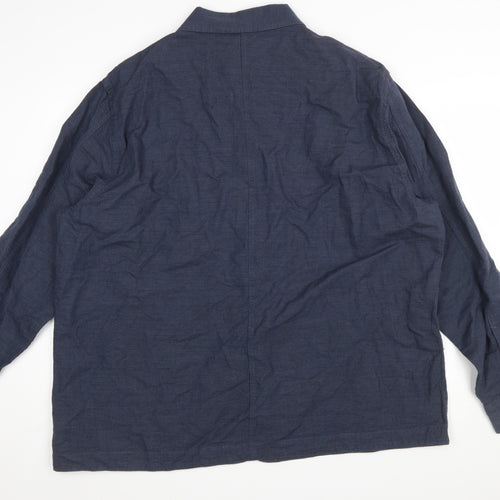 Marks and Spencer Men's Blue 3XL Linen Cotton Long Sleeve Overshirt