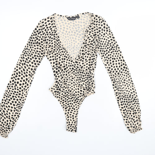 Miss Selfridge Women's Beige Animal Print Long Sleeve Bodysuit UK 6