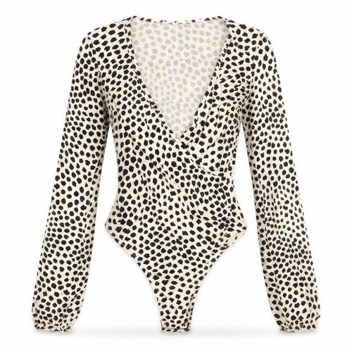 Miss Selfridge Women's Beige Animal Print Long Sleeve Bodysuit UK 6