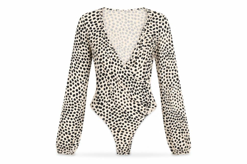 Miss Selfridge Women's Beige Animal Print Long Sleeve Bodysuit UK 6