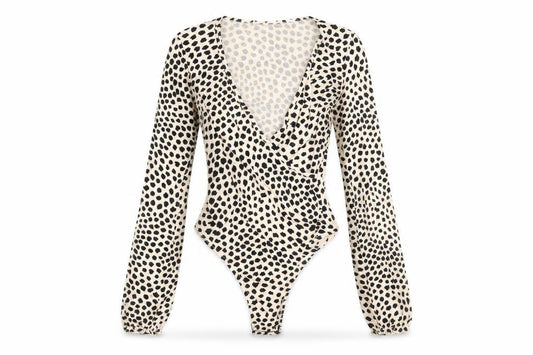 Miss Selfridge Women's Beige Animal Print Long Sleeve Bodysuit UK 6