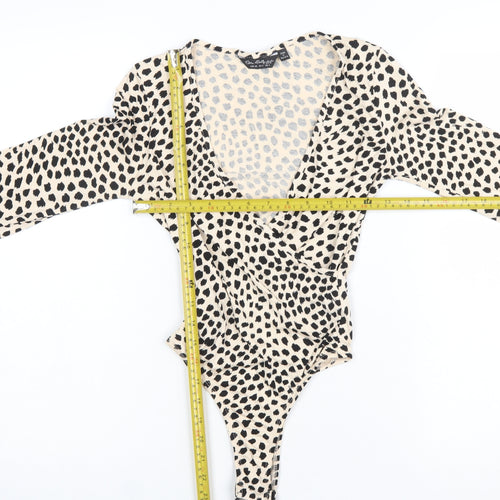 Miss Selfridge Women's Beige Animal Print Long Sleeve Bodysuit UK 6