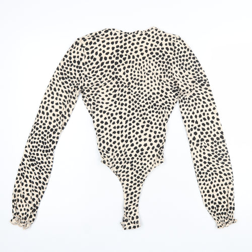 Miss Selfridge Women's Beige Animal Print Long Sleeve Bodysuit UK 6