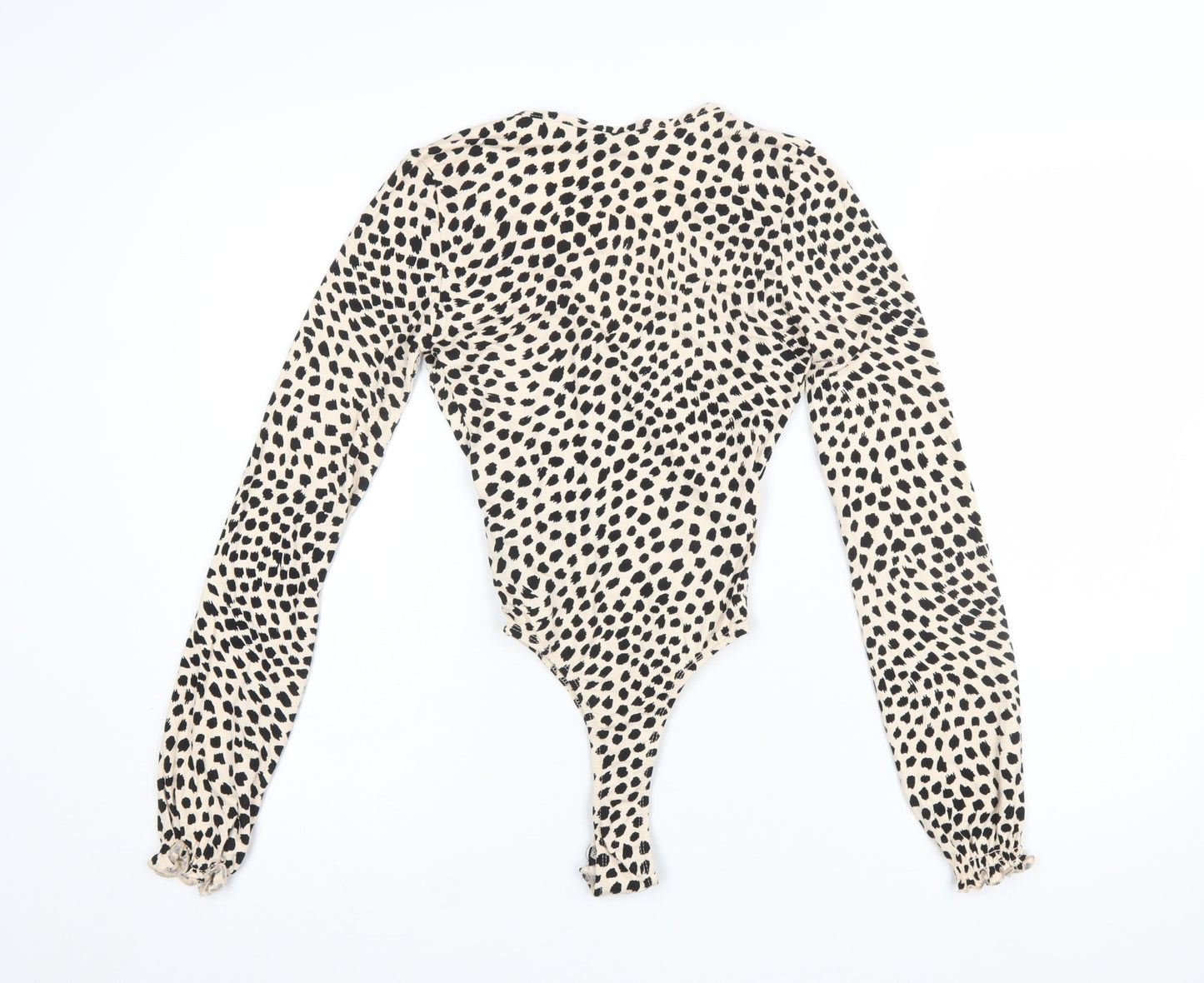 Miss Selfridge Women's Beige Animal Print Long Sleeve Bodysuit UK 6