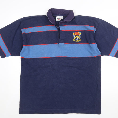 Titan Mens 46 Blue Striped Rugby Polo Shirt M.G.S. Embroidered Sports Top