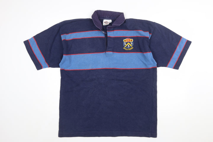 Titan Mens 46 Blue Striped Rugby Polo Shirt M.G.S. Embroidered Sports Top