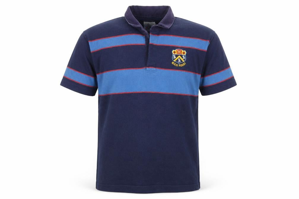Titan Mens 46 Blue Striped Rugby Polo Shirt M.G.S. Embroidered Sports Top