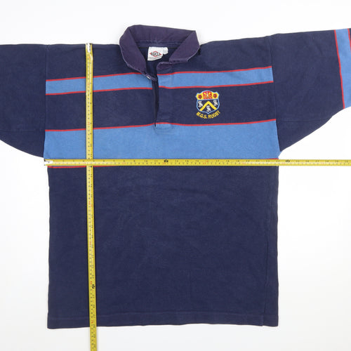 Titan Mens 46 Blue Striped Rugby Polo Shirt M.G.S. Embroidered Sports Top