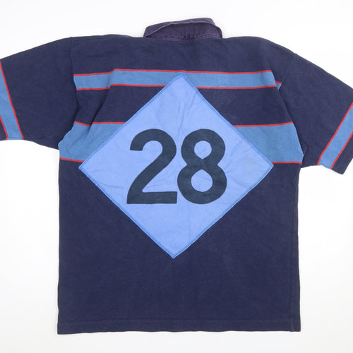 Titan Mens 46 Blue Striped Rugby Polo Shirt M.G.S. Embroidered Sports Top