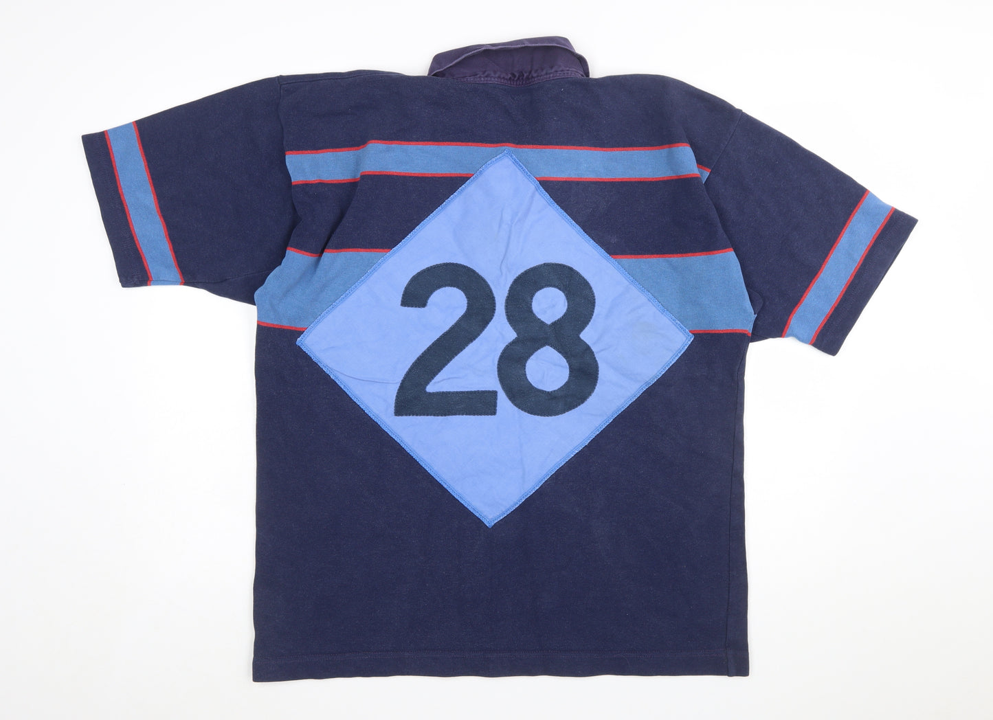Titan Mens 46 Blue Striped Rugby Polo Shirt M.G.S. Embroidered Sports Top