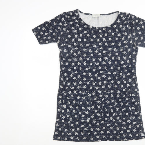 Laura Ashley Women Blue Floral Cotton Short Sleeve Shift Dress Size 10