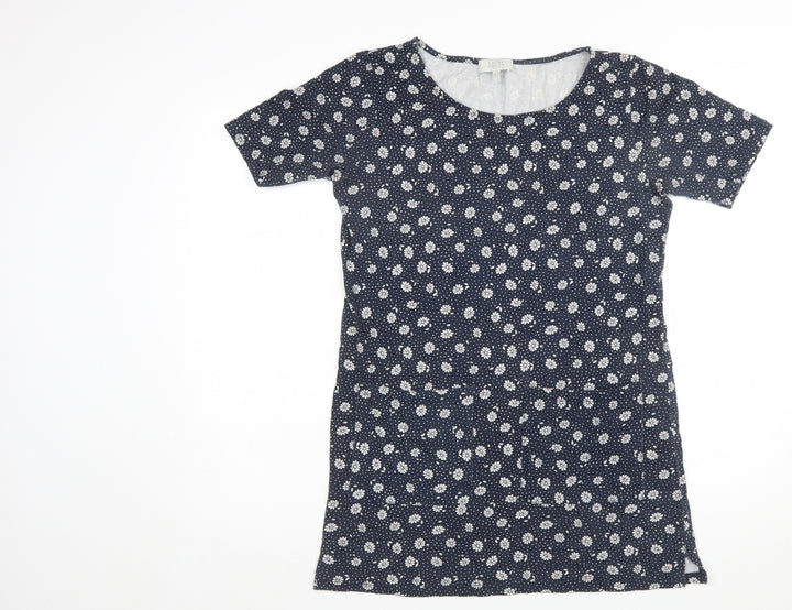 Laura Ashley Women Blue Floral Cotton Short Sleeve Shift Dress Size 10