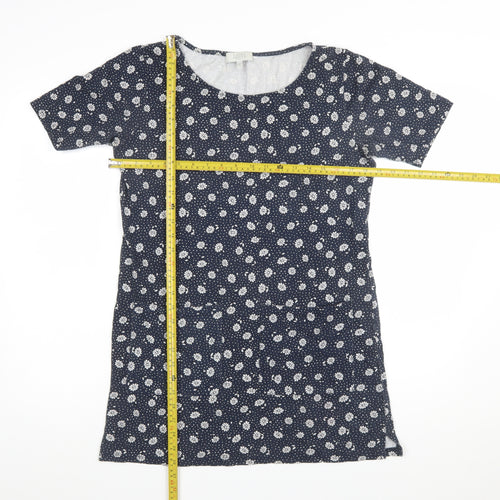 Laura Ashley Women Blue Floral Cotton Short Sleeve Shift Dress Size 10