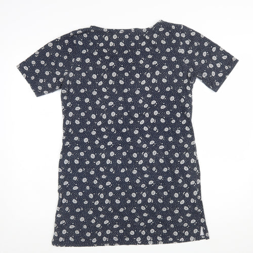 Laura Ashley Women Blue Floral Cotton Short Sleeve Shift Dress Size 10