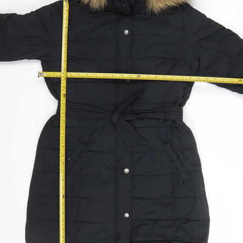 Abercrombie & Fitch Women’s Black Long Puffer Coat L Hooded Fur Trim