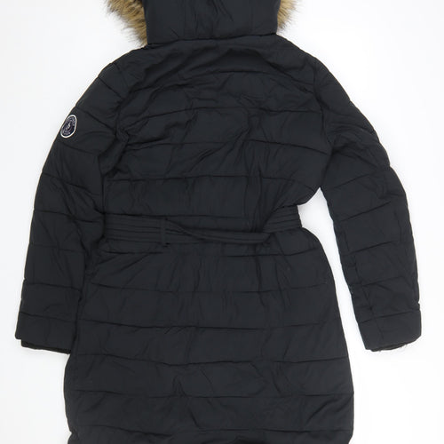 Abercrombie & Fitch Women’s Black Long Puffer Coat L Hooded Fur Trim