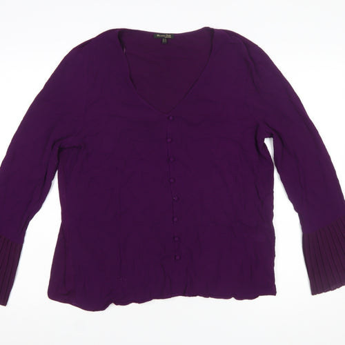 Massimo Dutti Womens Purple V-Neck Pleated Cuff Tunic Blouse XL