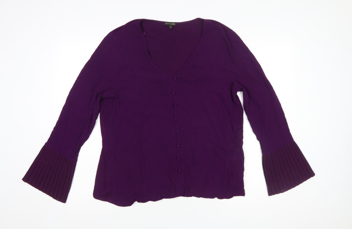 Massimo Dutti Womens Purple V-Neck Pleated Cuff Tunic Blouse XL