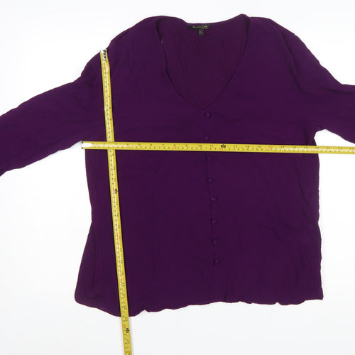 Massimo Dutti Womens Purple V-Neck Pleated Cuff Tunic Blouse XL