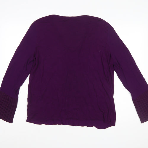 Massimo Dutti Womens Purple V-Neck Pleated Cuff Tunic Blouse XL