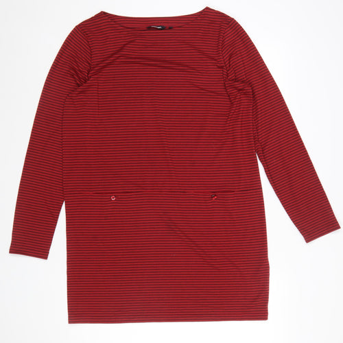 Rohan Women Red Striped Cotton Shift Dress Size 14 Long Sleeve