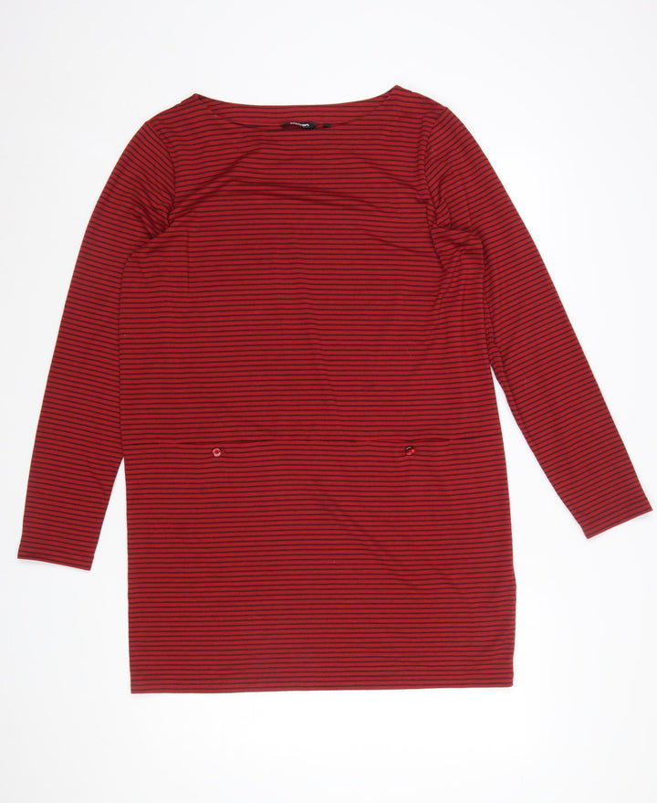 Rohan Women Red Striped Cotton Shift Dress Size 14 Long Sleeve
