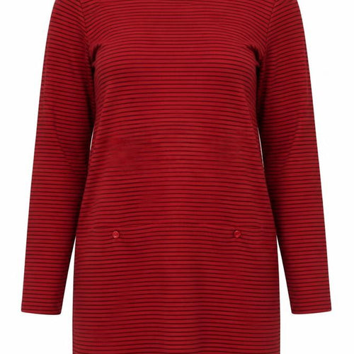 Rohan Women Red Striped Cotton Shift Dress Size 14 Long Sleeve